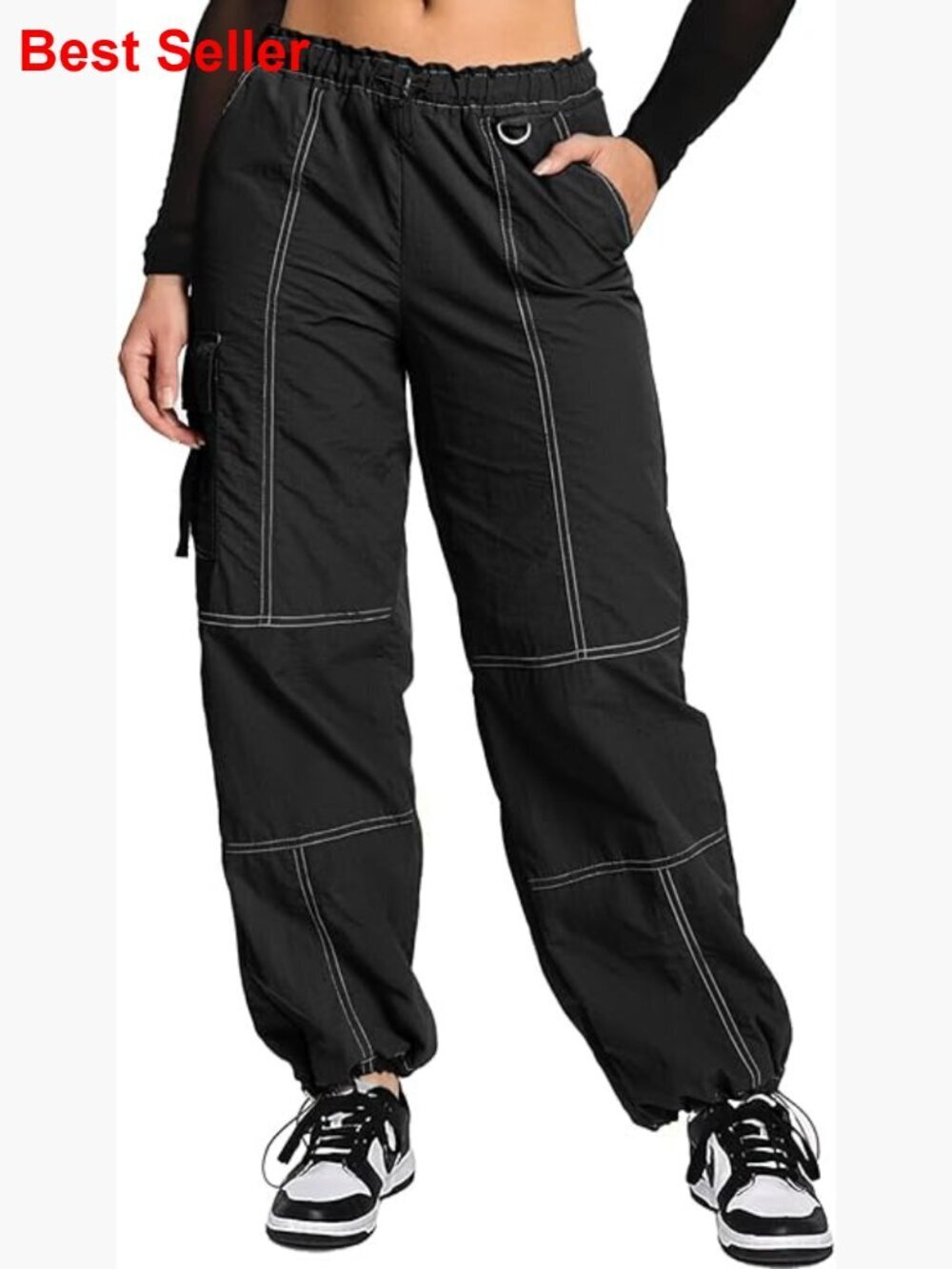 Lightweight Nylon Cargo Pants, Parachute Wide Leg Streetwear